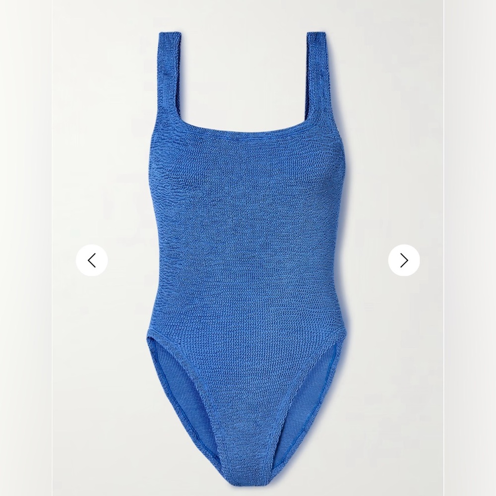 Hunza G square neck seersucker crinkle one piece; like new!